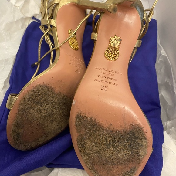 Aquazzura Gold Lace up Heel Sandals - Picture 3 of 3